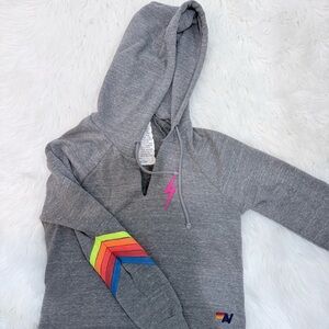 Aviator Nation Heather Gray Hoodie with Pink Accent